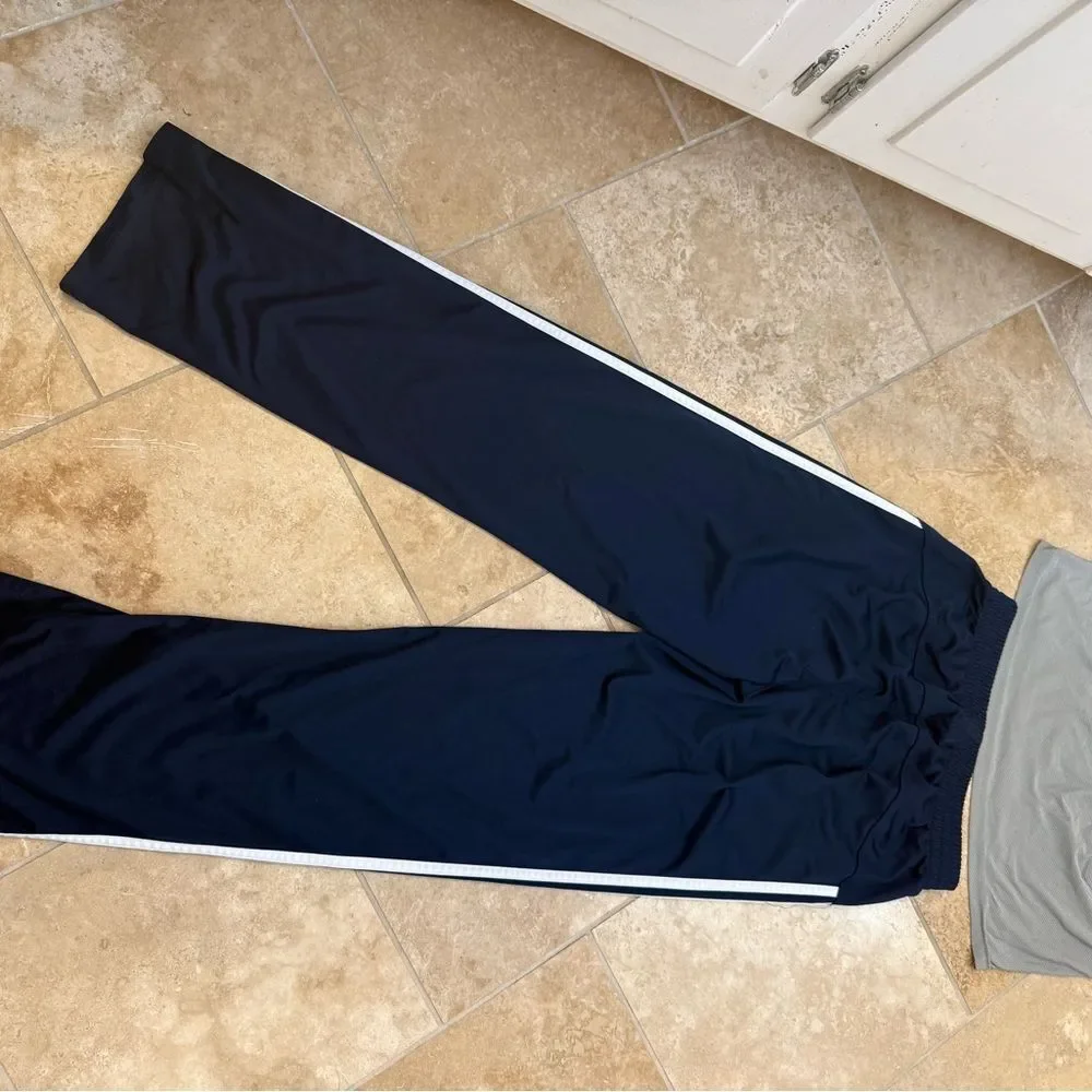 Set of YL Adidas Navy Striped Pants & Nike Grey & Orange long sleeved shirt